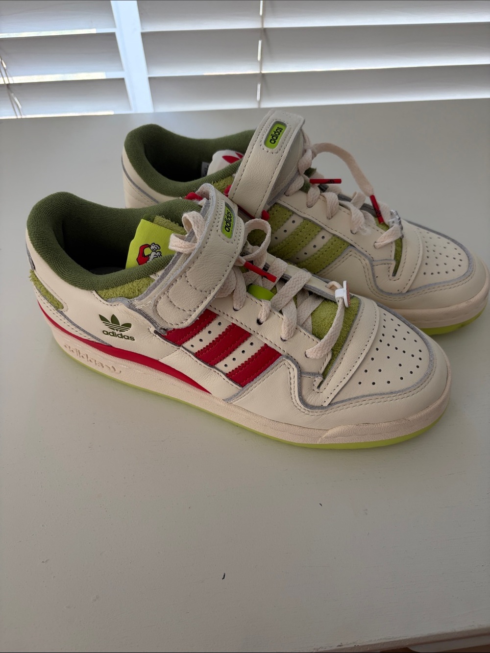 adidas  grinch White Sneakers with Red & Green Accents / like new